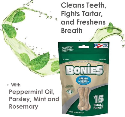 Bonies Natural Breath and Dental Formula Medium-Sized Single Bone - All-Natural Ingredients, Fresh Breath, Cleans Teeth, Low Calories, Chicken Flavor, [Medium Dogs], 90 Bones