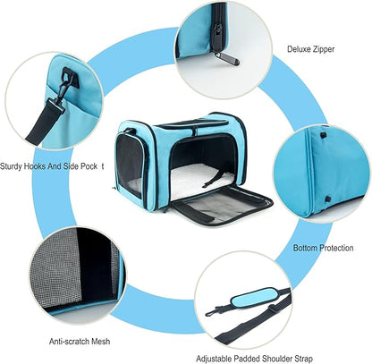 Soft Sided Carrier for Small Medium Cats Dogs,Removable Pad Collapsible Travel Pet Carrier Large Blue