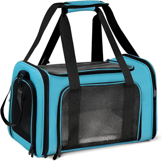 Pet Carrier for Small Medium Cats Puppies up to 15 Lbs, Airline Approved Small Dog Travel Puppy Carrier Soft Sided, Collapsible - Blue