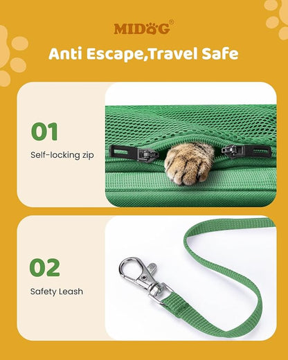 MIDOG Cat Carrier Soft, TSA Approved Airline Travel Carrier for Cats and Small Dogs, Under Seat Pet Bag with Expandable Space & Escape-Proof Zippers (Olive)
