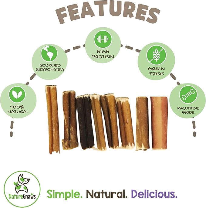 Nature Gnaws Bully Stick Bites for Small Dogs 2-4" (8oz) - Long Lasting for Light Chewers and Puppies - Natural Beef Dog Chew Treats - Rawhide Free