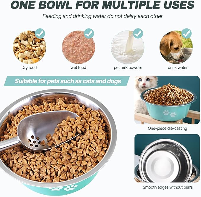 Stainless Steel Dog Bowls, Nonslip Rubber Bottom No Spill Proof Skid Metal Insulated Dog Bowls for Large Medium Small Breed Dogs (Green, 8.5 Cups/71 OZ)