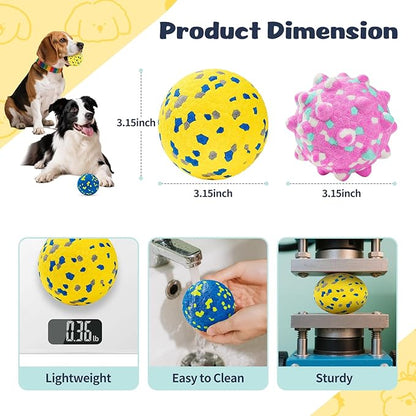 HIPPIH Dog Balls Interactive Tennis Balls for Dogs, Dog Toys for Aggressive Chewers, Tough Puppy Chew Toys for Teething, 3" Fetch Ball Water Toy for Small/Medium Breed, High Bouncy & Floating, 3 Pack