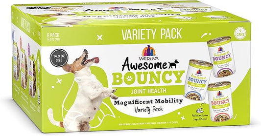 Weruva Awesome Bouncy Wet Dog Food, Magnificent Mobility Variety Pack, 14oz Can (Pack of 9)