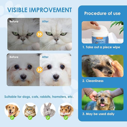 Pet Eye Wipes for Dogs Cats 120PCS, Dog Eye Wipes for Remove Eye Discharge and Crust Coconut Oil Non-Irritating Gentle Reduce Tear Stains Pet Cleaning Grooming Wipes for Eyes Face