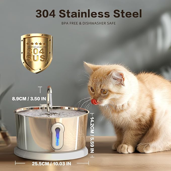 Battery Operated Cat Water Fountain Wireless, 4L/135oz Stainless Steel Pet Fountain for drinking Dog Water Dispenser Cordless with Motion Sensor, Ultra-Quiet Pump & for Cats Inside, Dog, Multiple Pets
