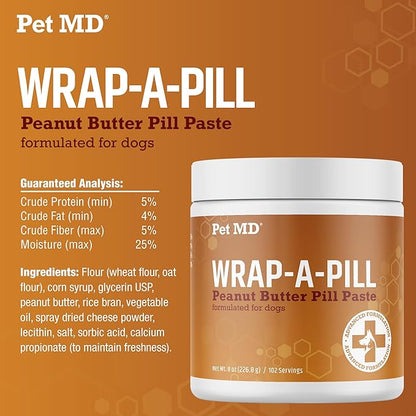 Pet MD Wrap A Pill Peanut Butter Flavor Pill Paste for Dogs - Make a Pocket or Pouch to Hide Pills & Medication - 8 oz