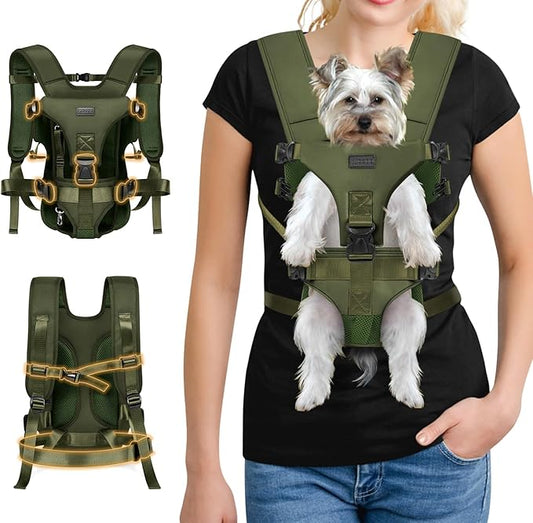 YUDODO Front Pet Carrier Backpack for Small Dogs and Cats, Secure and Breathable Mesh, Ergonomic Support, Adjustable for Walking, Hiking, or Travel (Army Green S)
