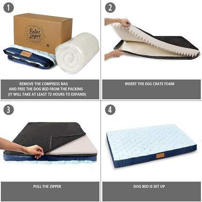 Patas Lague Orthopedic XL Dog Bed Large Sized Dog 48''X30'', Waterproof Soft Comfortable Egg Crate Foam Large Pet Beds Crate Mat with Removable Washable Cover and Nonskid Bottom, Blue