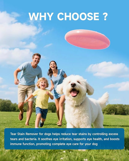 Dog Tear Stain Supplement - Tear Stain Remover for Dogs, Eye Vision & Immune Support, Lutein,Chamomile, Vitamin, Probiotic,100g, Chicken Flavor, Tear Stain Supplement for White Dog