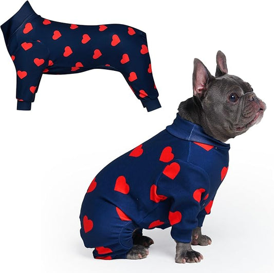 Spark Paws Dog Pajama, Dog Recovery Suit Male, Onesie, Ultra-Soft and 4-Way Stretch, for Small Medium and Large Breeds - Hearts - L