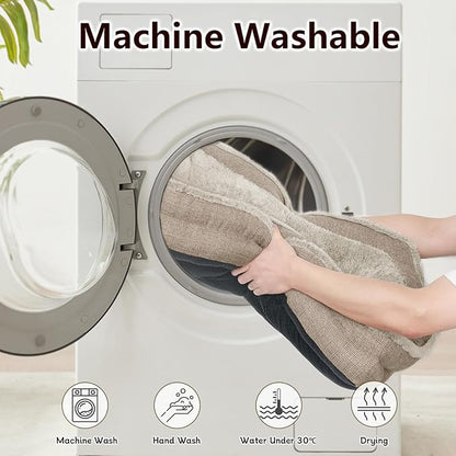 Cat Couch for Pets, Washable Cat Beds for Indoor Cats, Super Soft Plush Supportive Dog Couch Bed for Puppy and Kitten with Anti-Slip Bottom, 26inch, Beige