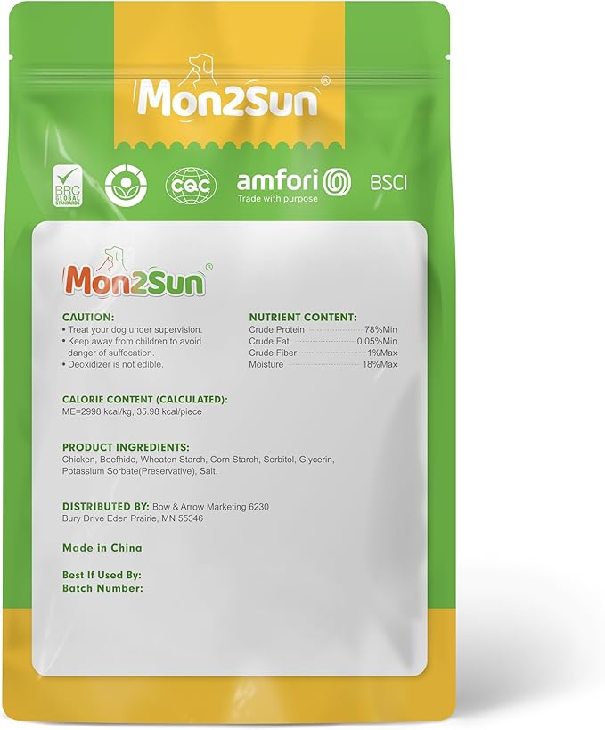 MON2SUN Dog Treats, 5 Inch Rawhide Twist Chicken Hide Sticks, Suitable for Puppy and Small Dogs, 5 Inch (Chicken, Pack of 75)