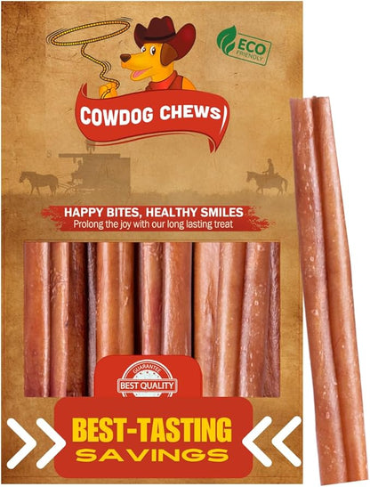 Cowdog Chews Beef Bully Stick: Odor-Free, Fully Digestible Beef Collagen Chews (5-7", 10 Count) - Natural, Grain-Free, Long-Lasting Collagen Bully Stick Substitute for All Dog Breeds