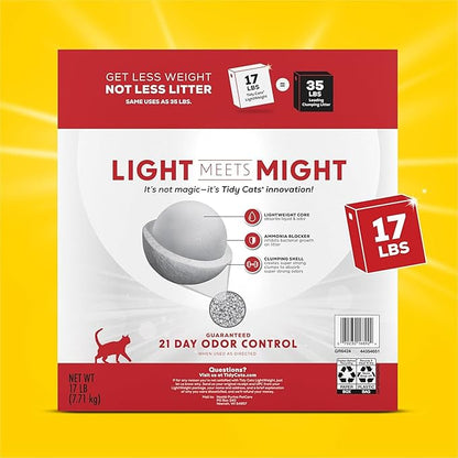 Purina Tidy Cats LightWeight 24/7 Performance Odor control, Multi-Cat, Clumping, 99.9 Percent Dust Free Cat Litter - 17 lb. Box
