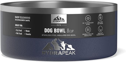 Hydrapeak Dog Bowl; Non Slip Stainless Steel; Water and Food Dish; Large Sized and Small Dogs; 32oz 64oz; Multiple Sizes | 8 Cup | Navy
