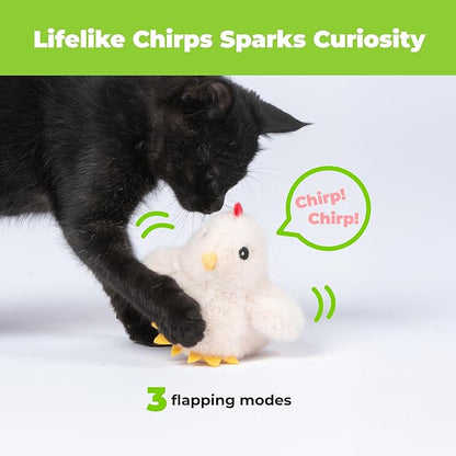 Catify by Best Pet Supplies Interactive Cat Toys – Plush, Motion-Activated & Squeaking Toys with Premium North American Catnip for Indoor Cats & Kittens - Flapping Chick, Beige