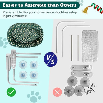 L&W BROS. 2-Pack Foldable Cat Window Perches with Christmas Cushion Bed – Easy to Assemble Cats Hammock for Window, Warm Indoor Cat Beds for Large Cats, Edition(M 2Pc)