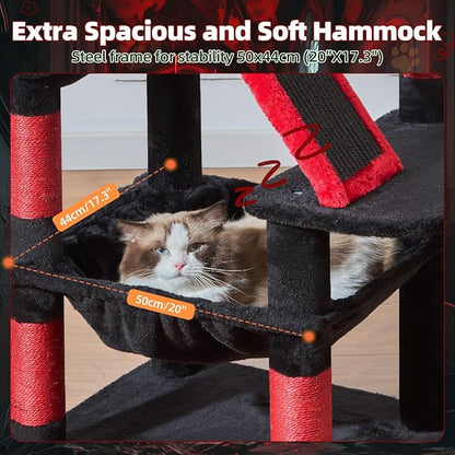Taoqimiao Gothic Cat Tree 57.5-Inch, Cat Tower for Indoor Cats Large Adult, Extra Large Cat Condo, 8 Sisal Scratching Posts, Metal Frame Cozy Hammock, Durable Scratch Board, 2 Top Perches, MS026BR
