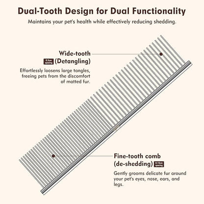 WRW Stainless Steel Dog Combs [4 Pcs], Groom Like a Professional, Coarse Pet Butter Comb for Dog ＆ Cat, Rounded Corners Prevent Friction and Breakage, 4 Sizes of Steel Teeth Fit Most Pet Fur