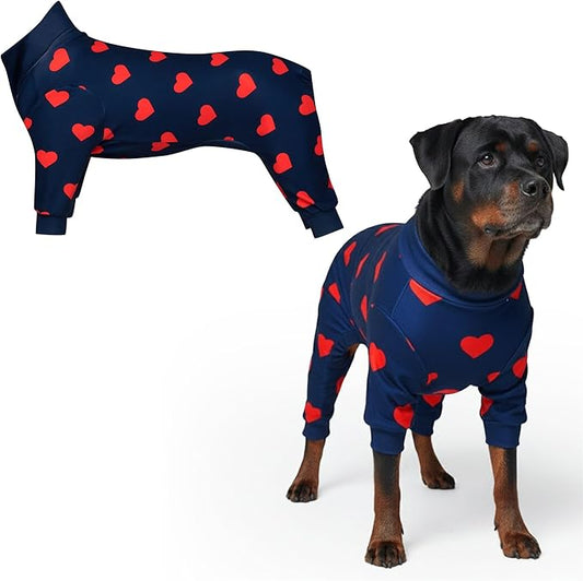Spark Paws Dog Pajama, Dog Recovery Suit Male, Onesie, Ultra-Soft and 4-Way Stretch, for Small Medium and Large Breeds - Hearts - 4XL