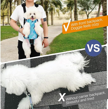 Pawaboo Pet Carrier Backpack, Adjustable Pet Front Cat Dog Carrier Backpack Travel Bag, Legs Out, Easy-Fit for Traveling Hiking Camping for Small Medium Dogs, Large Size, Blue Camouflage