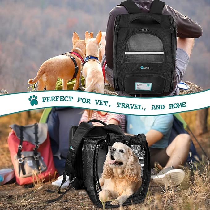 PetAmi Dog Cat Backpack Carrier, Expandable Pet Carrier Backpack for Travel Hiking, Small Medium Dog Puppy Large Cat Carrying Backpack, Airline Approved Ventilated Soft Back Support, 18 lbs, Black
