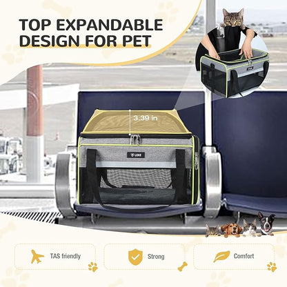 Lekereise Top-Expandable Pet Carrier - TSA Airline Approved Soft Sided Underseat Up to 12lbs Travel Carriers for Small Cats and Dogs with Locking Safety Zippers Anti-Scratch Mesh