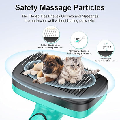 Dogs Self Cleaning Slicker Brush for Shedding & Grooming Short Long Haired Pets, Removes Loose Fur, Undercoat, Mats, Tangled for Large Medium Small Sensitive Skin of Cats. Easy to Cleaning