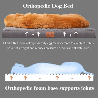 Waterproof Dog Beds for Large and Medium-Sized Dogs - Orthopedic Dog Bed Washable Crate Pad, Egg Crate Foam Pet Bed Mat with Removable Cover, Anti-Slip Kennel Pad, 35''×22'', Grey