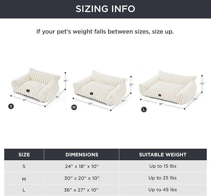 Bedsure Cute Cat Couch for Pets - Fluffy Cat beds with Premium Soft Corduroy Fleece, Fuzzy Cats beds for Indoor Cats with Removable Washable Cover, Supportive Pet Sofa, 24inch, Cream