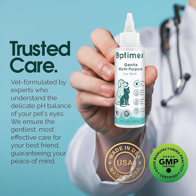 Gentle Multi-Purpose Eye Wash for Dogs & Cats-4 fl oz-Helps with Eye Infections, Redness, Irritation, Tear Stains & Discharge-Supports Pink Eye, Conjunctivitis & Dry Eye Relief-Vet Formulated
