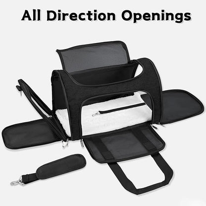 Soft-Sided Cat/Dog/Pet Carrier, Collapsible Pets Travel Carriers for Big Cats/Small Dogs with Shoulder Strap & Removable Mat, Mesh Puppy Carry Bag, Up to 25 Lbs(Black)