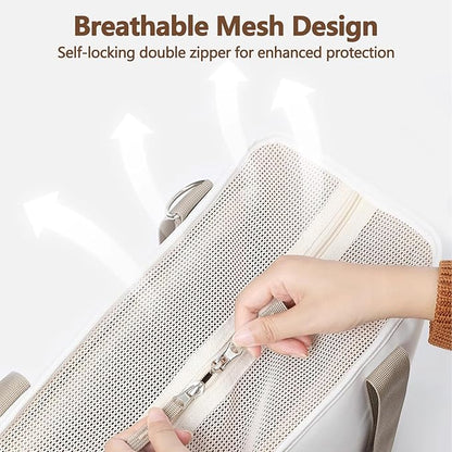 Dog Carrier Bag, Foldable Cat Bag with Breathable Mesh, Airline Approved Pet Carrier, Comfort Portable Pet Privacy Protection Travel Carrier(White)