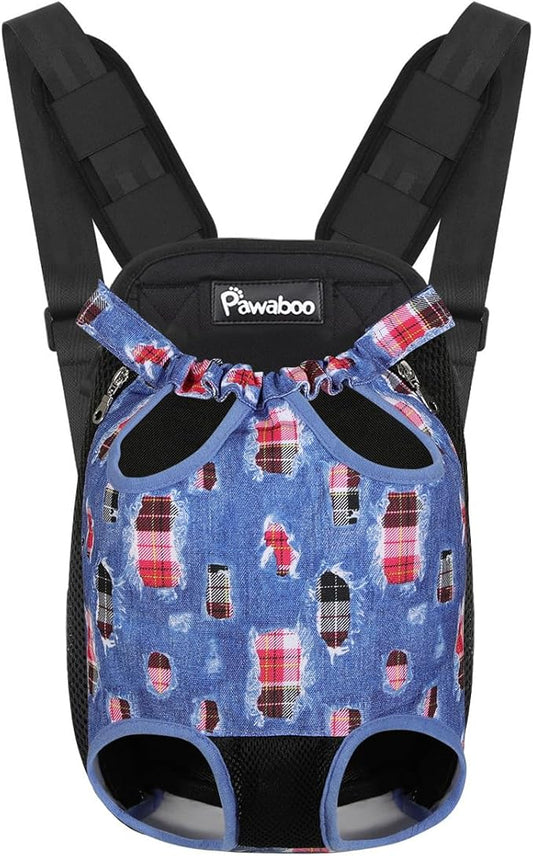 Pawaboo Pet Carrier Backpack, Adjustable Pet Front Cat Dog Carrier Backpack Travel Bag, Legs Out, Easy-Fit for Traveling Hiking Camping for Small Medium Dogs Cats Puppies, Medium, Denim Blue