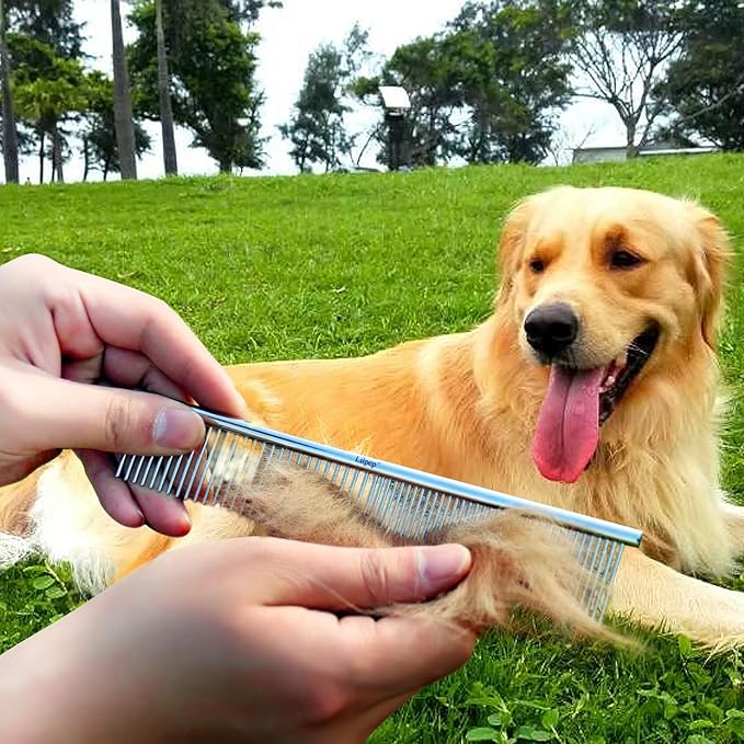 Lilpep 2PCS Stainless Steel Metal Dog Comb, For Removing Tangled Mats And Massaging Pet Combs, Professional Pet Grooming Tools
