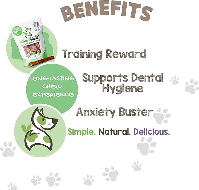 Nature Gnaws USA Steer Sticks for Dogs 5-7" (8oz) - Mixed Thickness - Long Lasting for Aggressive Chewers and Large Dogs - Natural Beef Bully Dog Chew Bones