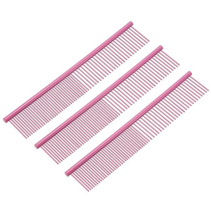Dog Cat Comb, Pet Combs Stainless Steel Teeth with Rounded Ends for Knots Mats Loose Hair Removal, 7.5IN (Pink Coated, 3 Pack), Grooming Tool Intended for Long Curly Hair Pet