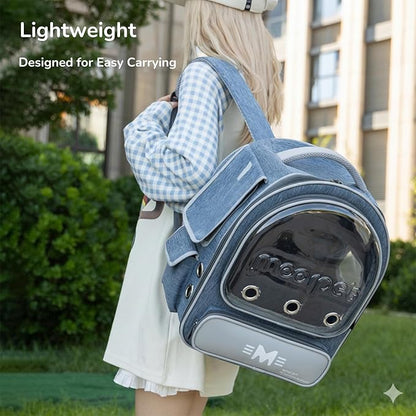 Cat Bubble Backpack Carrier, Clear Pet Bag for Cats and Small Dogs up to 20 Lbs, Great for Outdoor Hiking Camping (Blue Grey)