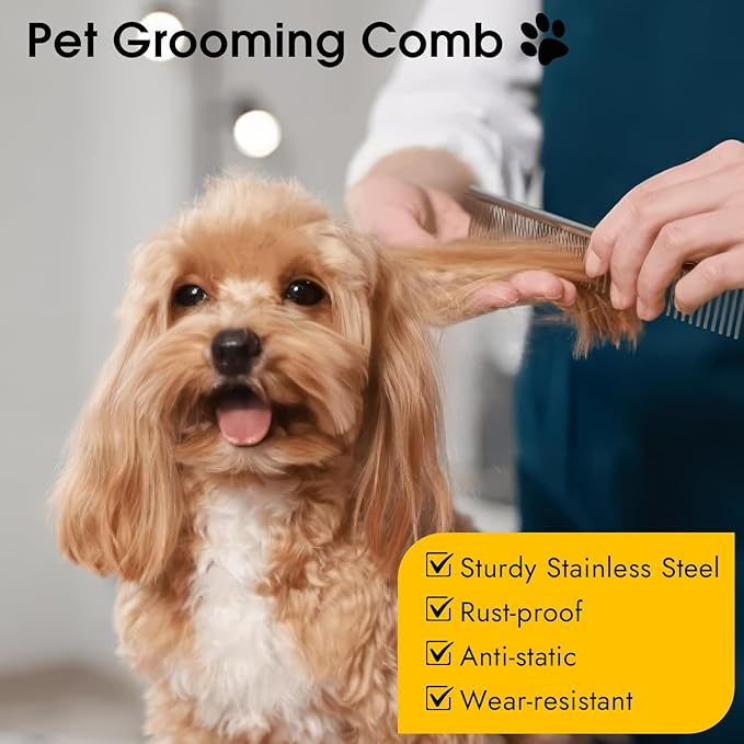 BEVTEE Dog Combs for Grooming Matting, 3 Pack Metal Comb for Pet Cat Greyhound Poodle Doodle, Removing Tangles & Knots, 6.3"/7.4"