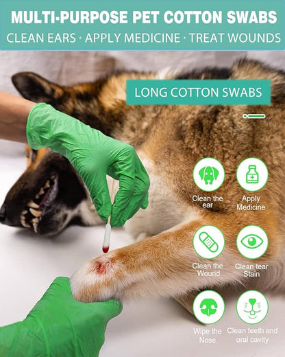 Dog Ear Swabs, 800 Count – 6-Inch Bamboo Cotton Swabs with Large Absorbent Tips for Pet Ear Cleaning, Wax Removal & Grooming,Resealable Pouch