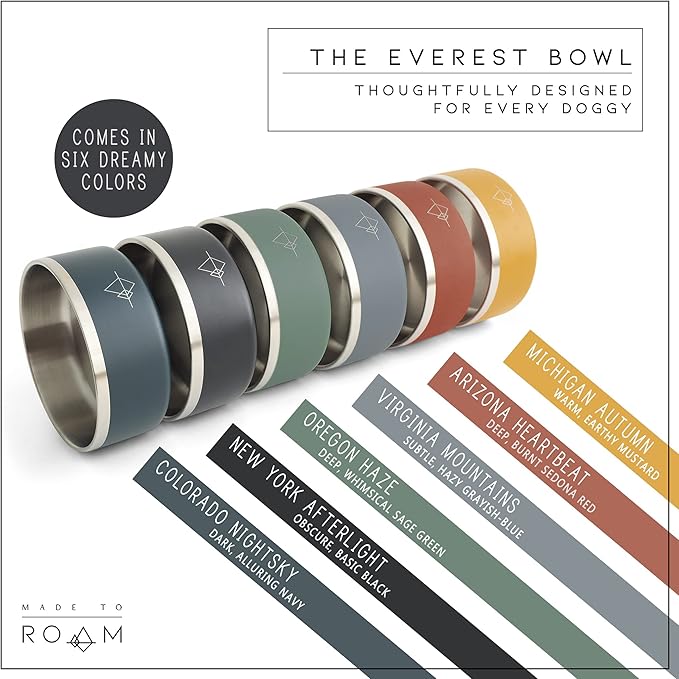 MADE TO ROAM Premium Everest Bowl - Stainless Steel Double-Walled Vacuum-Insulated Dog Bowl with Non-Slip Grip (Michigan Autumn, 64oz)