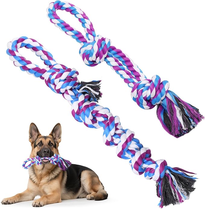 LOOBANI Dog Rope Toys for Aggressive Chewers, 2 Packs Replacement Interactive Chew Toy for Pet Grinding Teeth, Tug of War Toy for Small Medium Large Breeds(Purple Blue)