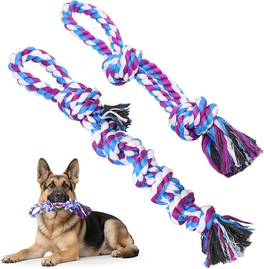 LOOBANI Dog Rope Toys for Aggressive Chewers, 2 Packs Replacement Interactive Chew Toy for Pet Grinding Teeth, Tug of War Toy for Small Medium Large Breeds(Purple Blue)
