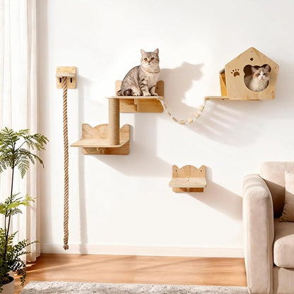 Cat Wall Shelves, Multi-Level Cat Climbing for Indoor Cats, DIY Wall-Mounted Cat Furniture Set with Toys for Play & Rest