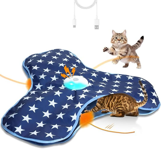 Cat Toys Interactive Hide and Seek with Chirping, Motion Activated Cat Exercise Catching Game Moving Concealed Feathers Hidden in Bag