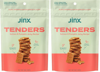 Jinx Tenders Salmon Jerky Dog Treats, All-Natural Ingredients, Soft and Chewy, Low-Calorie, Slow-Smoked Salmon & Pumpkin, No Fillers, 5oz (Pack of 2)
