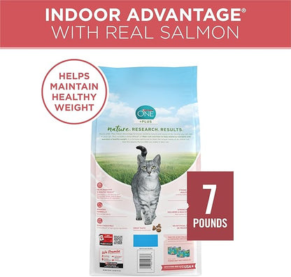 Purina ONE Natural Low Fat, Indoor Dry Weight Control High Protein Cat Food Plus Indoor Advantage With Real Salmon - 7 lb. Bag