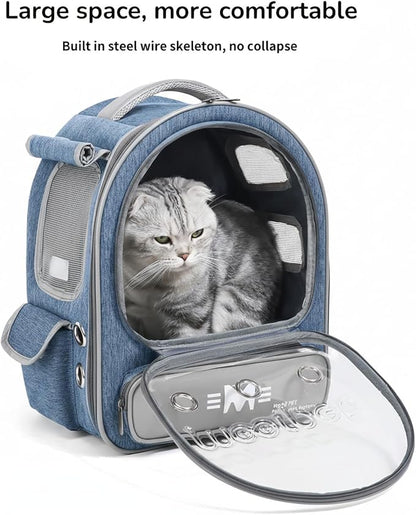 Cat Bubble Backpack Carrier, Clear Pet Bag for Cats and Small Dogs up to 20 Lbs, Great for Outdoor Hiking Camping (Blue Grey)