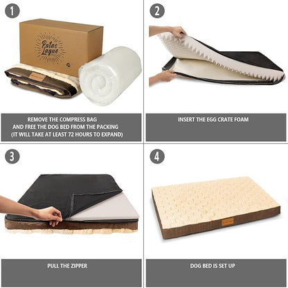 Patas Lague Orthopedic Dog Bed Medium Size Dog 30''X20'', Waterproof Soft Warm Comfortable Egg Crate Foam Medium Pet Beds Mat with Removable Washable Cover and Nonskid Bottom, Brown